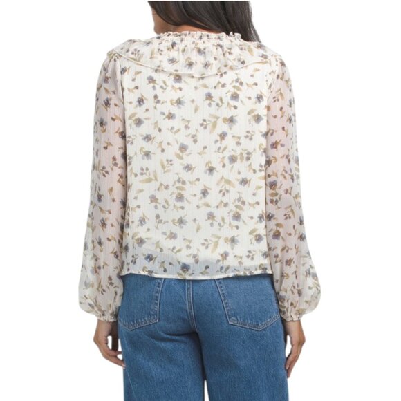 LUSH Ruffle Front Blouse - Ivory Blue - Picture 3 of 4